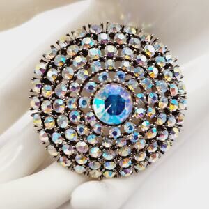 Weiss Aurora Borealis Rhinestone Brooch, Rhodium Plated, 1950s